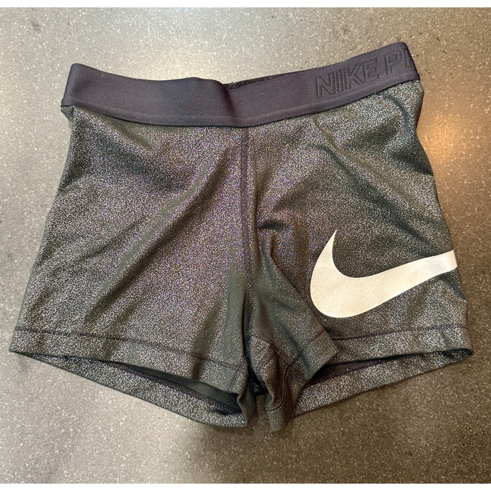 Nike Pro Shorts XS Black Glitter Metallic Compression Cheer Sparkly Gymcore